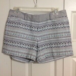 THE LIMITED Size 2 Gray White Turquoise Stripe Aztec Dots Shorts Pockets Boho